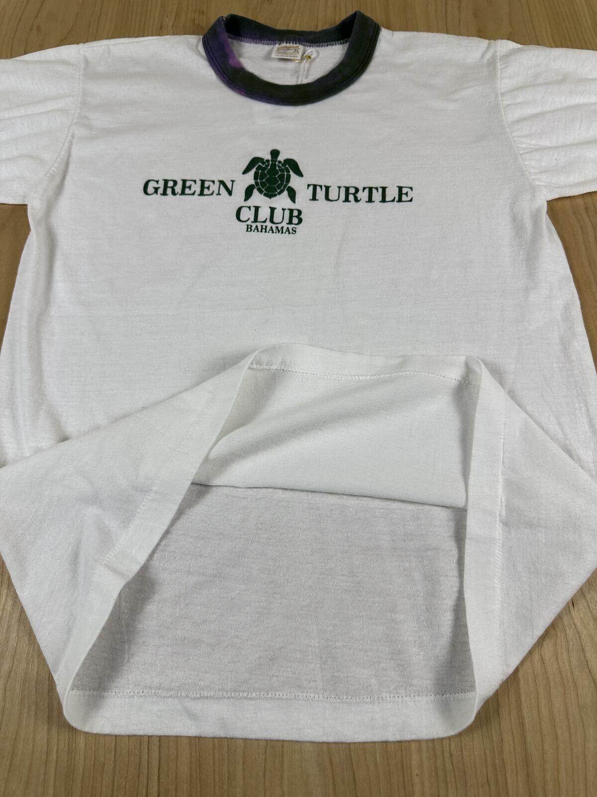 Vintage 80s Green Turtle Club RInger Tshirt single stitch usa bahamas medium