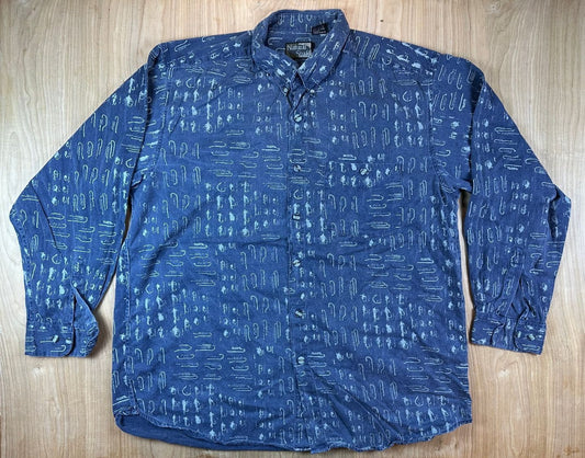 Vintage 90s Natural Stuff Fishing Lure button up large 100% cotton made in india