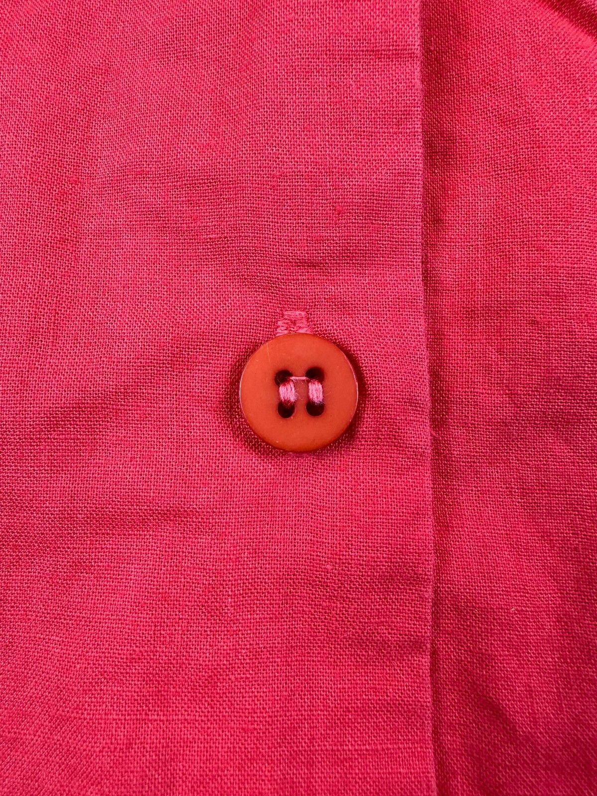 Vintage 80s Red Button up shirt pencil slot pocket curved hem 100% cotton bright