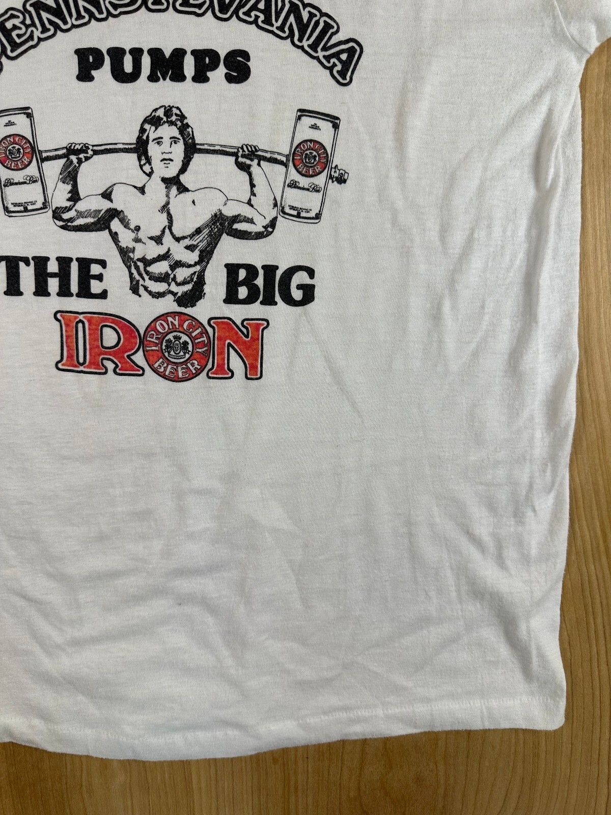 Vintage 80s Pennsylvania Pumps Big Iron Ringer tshirt single stitch weightlift