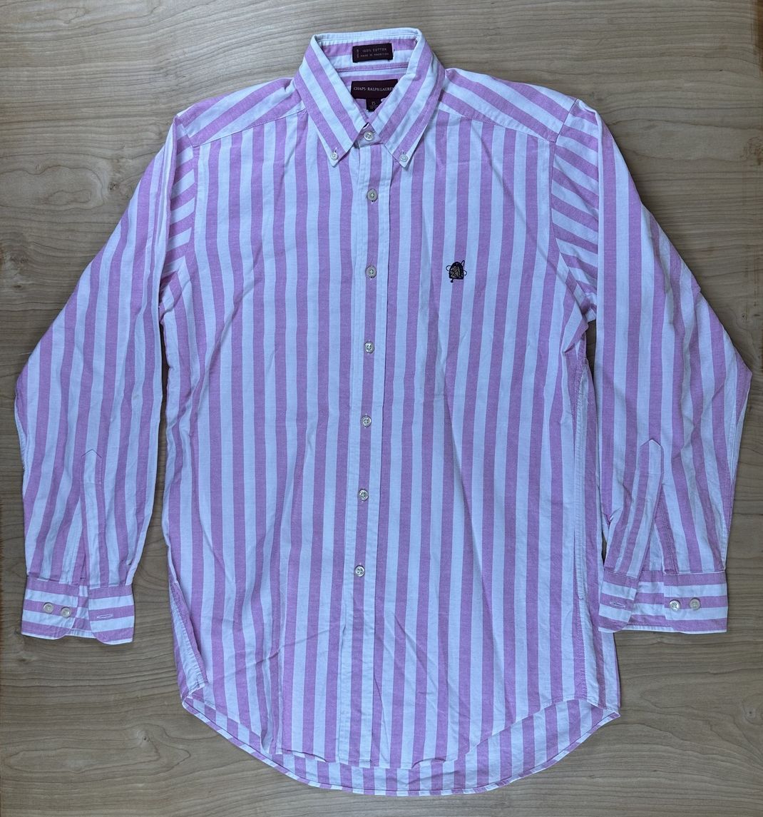 Vintage 90s Chaps Ralph Lauren Striped button up 100% cotton preppy curved hem