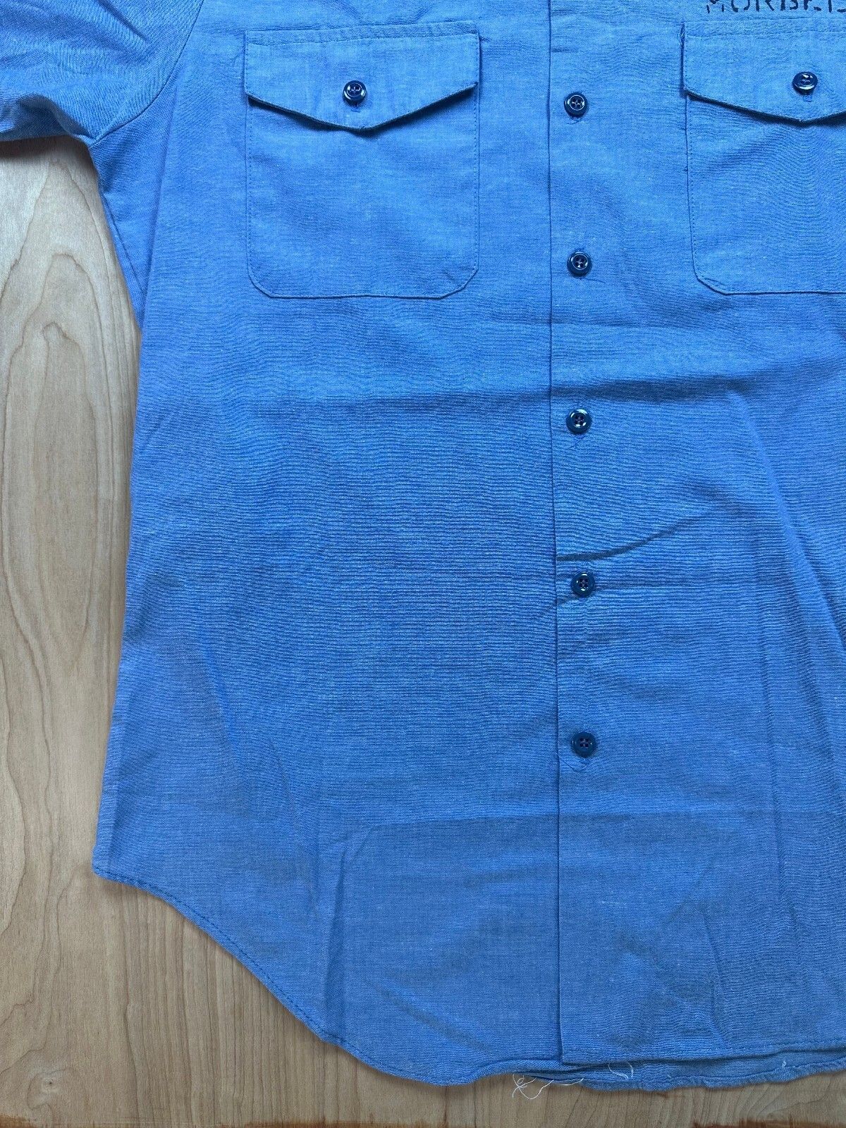 Vintage 70s Seafarer Chambray US. navy button up short sleeve stencil military