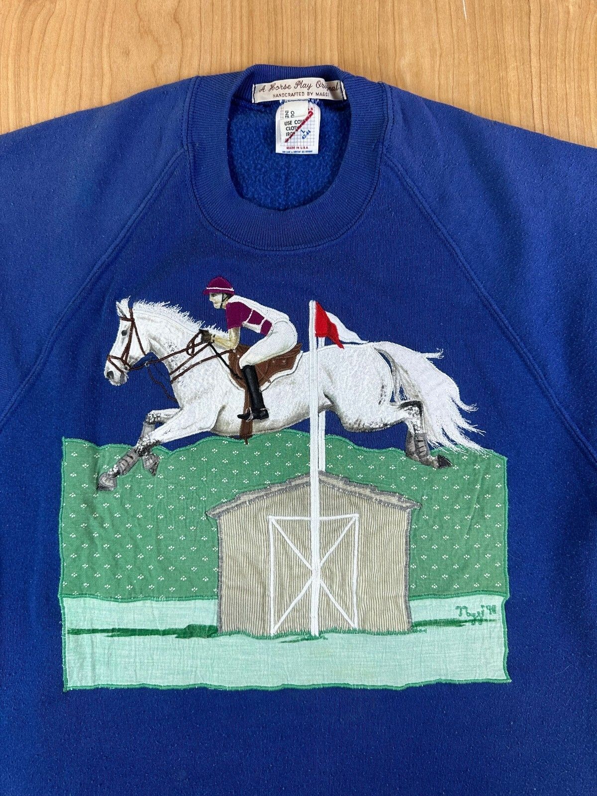 Vintage 80s Jerzees Horse Applique Embroidery Sweatshirt handmade equestrian
