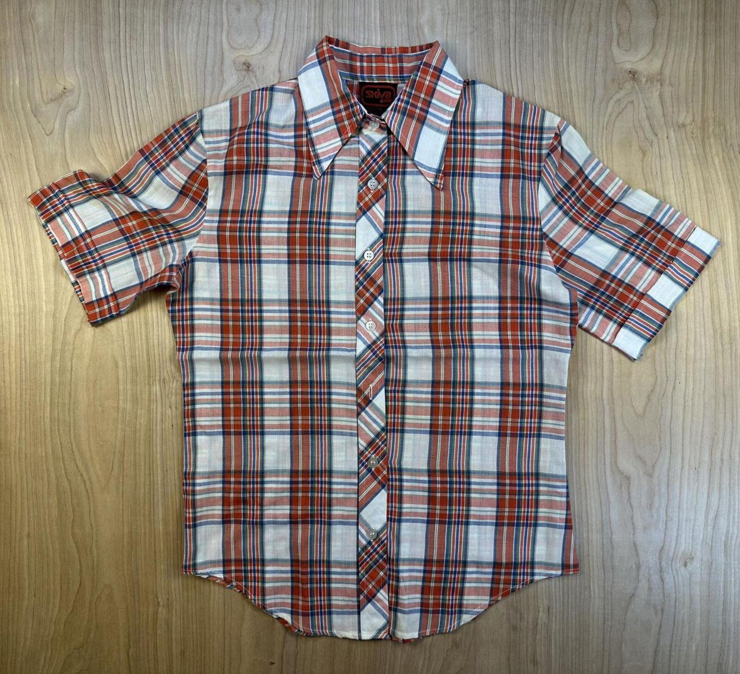 Vintage 70s Skiva button up plaid shirt country curved hem worn lightweight